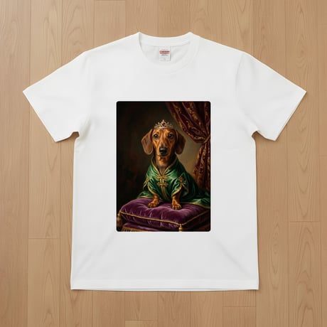 ミニチュアダックスフンド半袖Tシャツ ルネサンス風カラー ホワイト 男女兼用