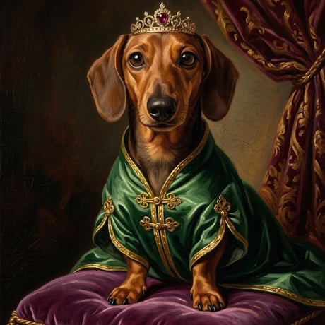 犬（ミニチュアダックスフンド）のルネサンス風肖像画 A3額装インテリア壁掛け