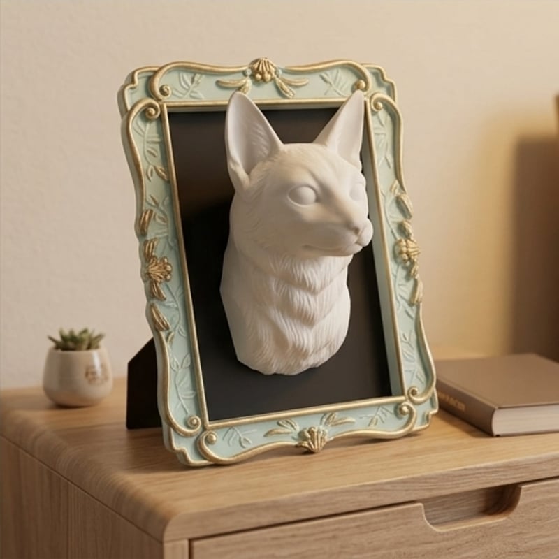 猫（トンキニーズ）の壁掛けレリーフ 3Dプリント 白PLA インテリア