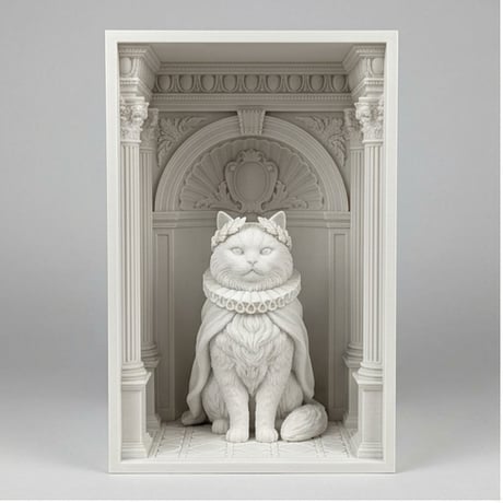 猫（ヒマラヤン）の3Dプリント ブックヌーク 白PLA 本棚インテリア