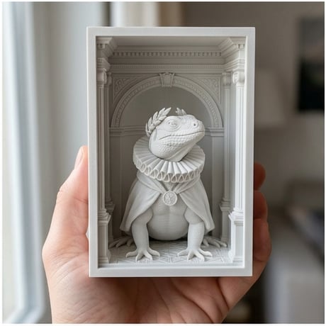 イグアナ（サバクイグアナ）の3Dプリント ブックヌーク 白PLA 本棚インテリア