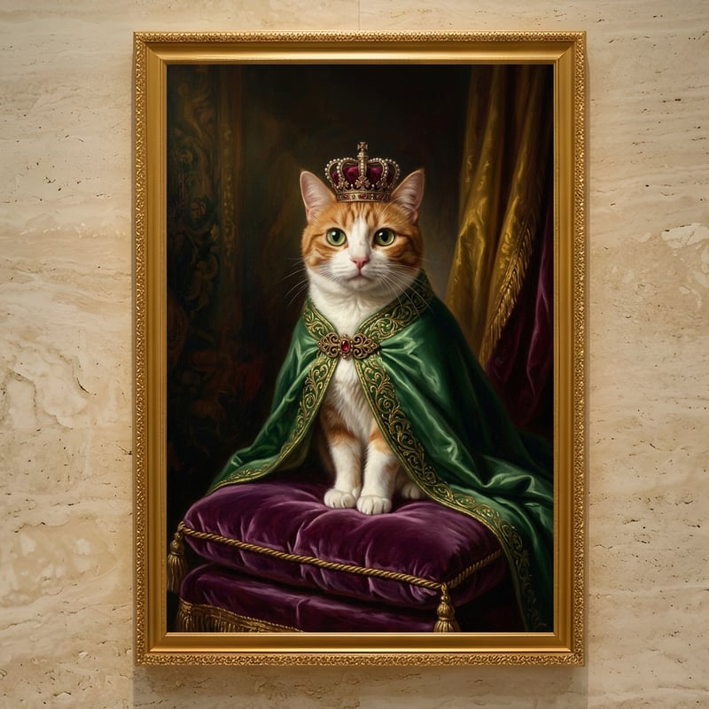 猫（マンチカン）のルネサンス風肖像画 油絵風アートA3額装インテリア
