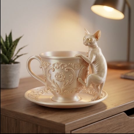 猫（スフィンクス）のアクセサリートレイ 小物入れ シルクゴールド