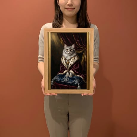 猫（ノルウェージャンフォレストキャット）のルネサンス風肖像画 A4額装