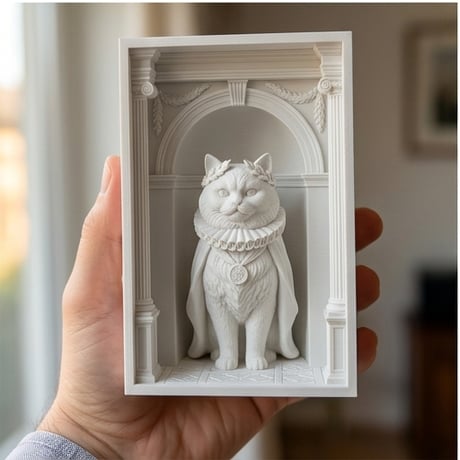 猫（ヒマラヤン）の3Dプリント ブックヌーク 白PLA 本棚インテリア