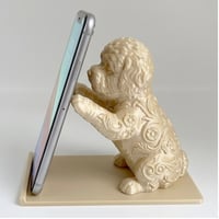 犬（ビションフリーゼ）のスマホスタンド 卓上 シルクゴールド