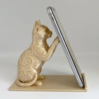 猫（アビシニアン）のスマホスタンド 卓上 シルクゴールド
