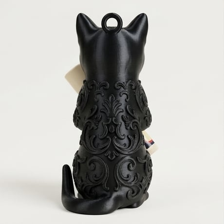 猫（マンチカン）の3Dプリント リップケース シルクブラック キーホルダー