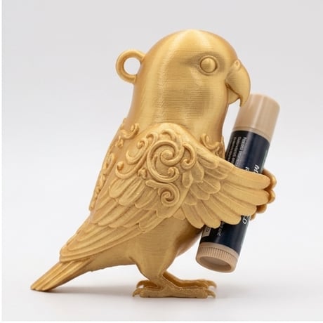 コザクラインコのリップケース 3Dプリント シルクゴールド キーホルダー