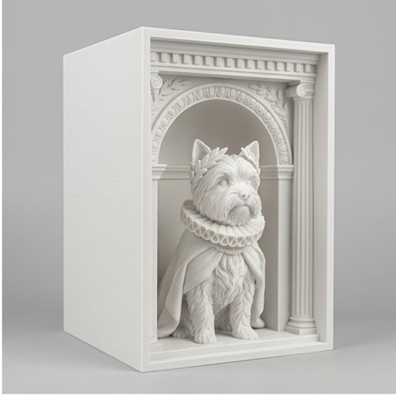 犬（ヨークシャーテリア）の3Dプリント ブックヌーク 白PLA 本棚