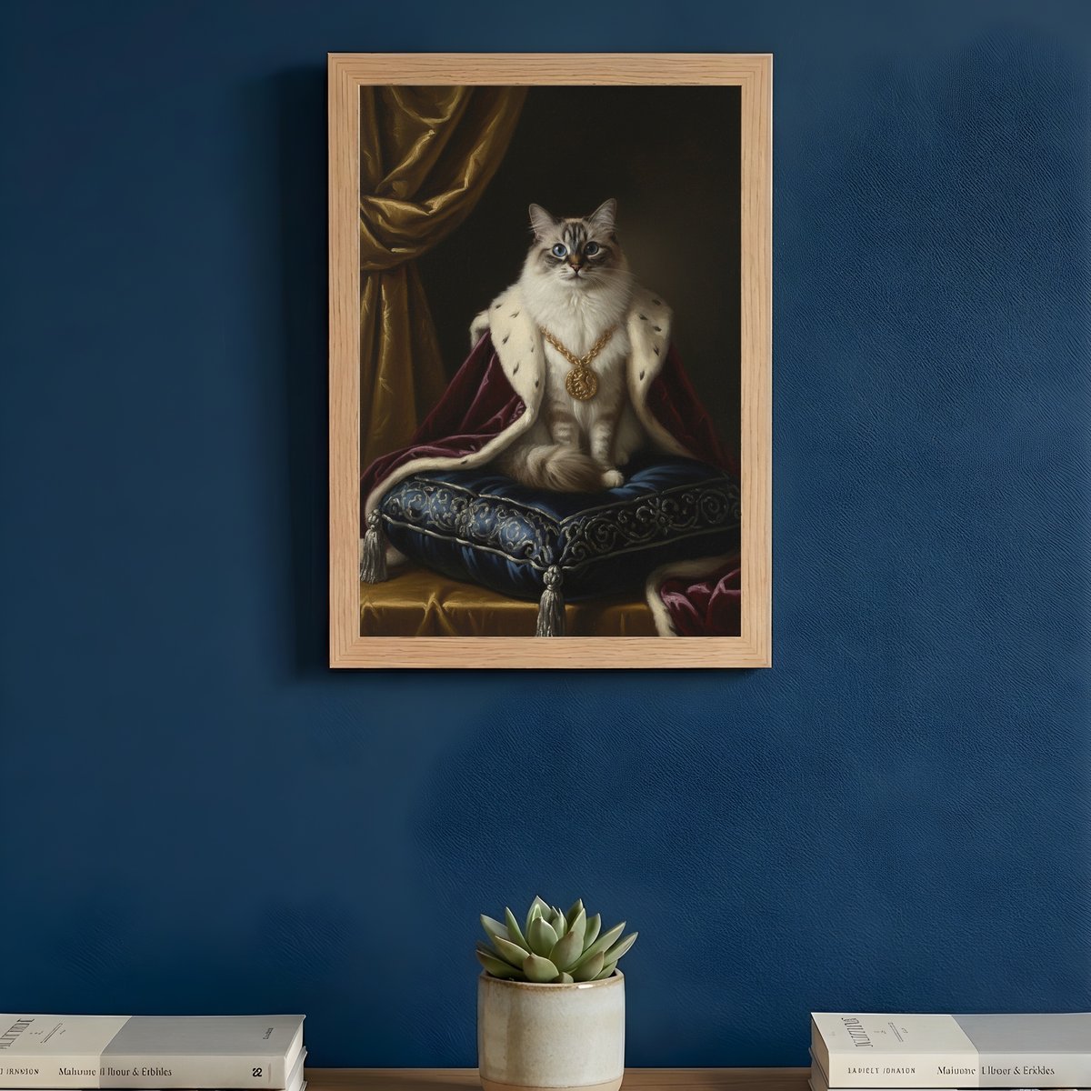 猫（ラグドール）のルネサンス風肖像画 油絵風アートA4額装インテリア