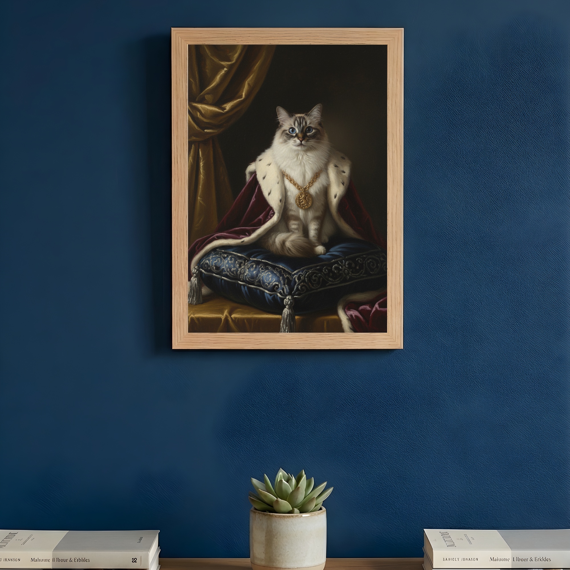 猫（ラグドール）のルネサンス風肖像画 油絵風アートA4額装インテリア