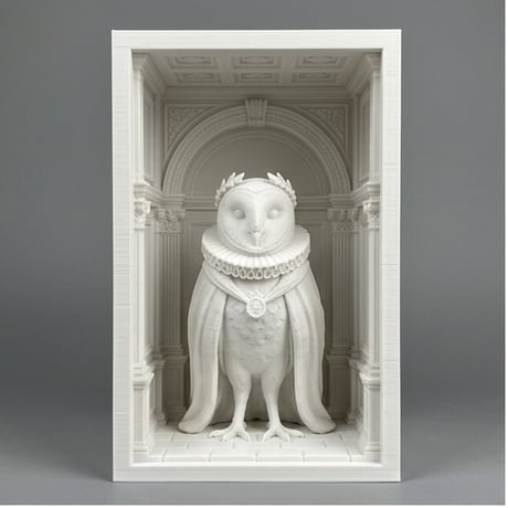 メンフクロウの3Dプリント ブックヌーク 白PLA 本棚インテリア