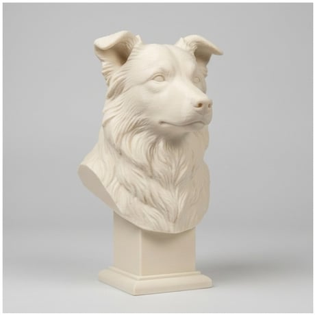 犬（ボーダーコリー）の3Dプリント胸像 白PLA 彫刻 置物 インテリア