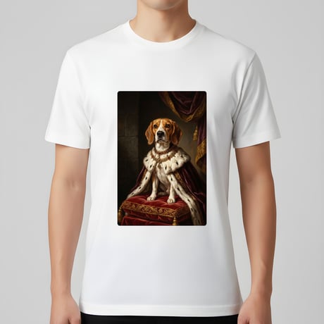 犬（ビーグル）半袖Tシャツ ルネサンス風カラーアート ホワイト 男女兼用