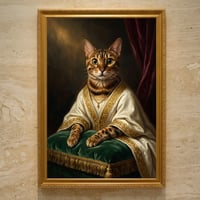 猫（ベンガル）のルネサンス風肖像画 油絵風アートA3額装インテリア壁掛け