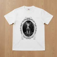 猫（スフィンクス）半袖Tシャツ ルネサンス風モノクロアート ホワイト 男女兼用