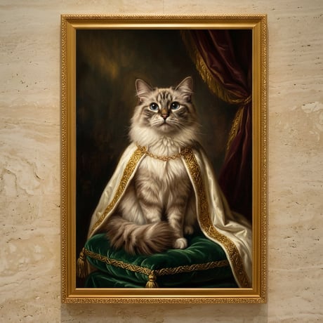猫（ラグドール）のルネサンス風肖像画 油絵風アートA3額装インテリア壁掛け