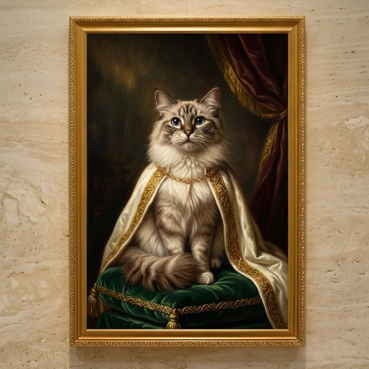猫（ラグドール）のルネサンス風肖像画 油絵風アートA3額装インテリア