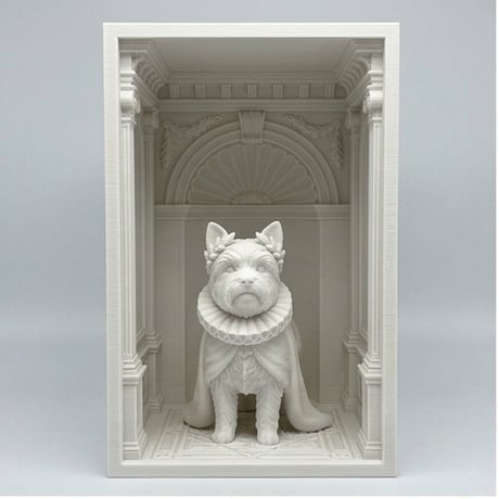 犬（ヨークシャーテリア）の3Dプリント ブックヌーク 白PLA 本棚インテリア