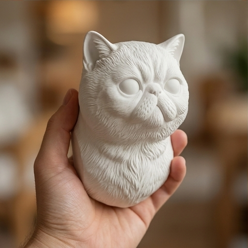 エキゾチックショートヘアの壁掛けレリーフ 3Dプリント 白PLA
