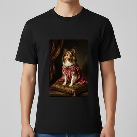 シェットランドシープドッグ半袖Tシャツ ルネサンス風カラー ブラック 男女兼用