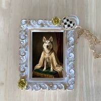 犬（シベリアンハスキー）バッグチャーム ルネサンス風 ホワイト額縁デザイン