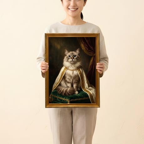猫（ラグドール）のルネサンス風肖像画 油絵風アートA3額装インテリア壁掛け