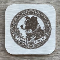 犬（ボーダーコリー）の紋章コースター 4枚セット アンティーク調（珪藻土配合）