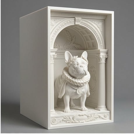 犬（フレンチブルドッグ）の3Dプリント ブックヌーク 白PLA 本棚インテリア