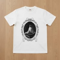 猫（バリニーズ）半袖Tシャツ ルネサンス風モノクロアート ホワイト 男女兼用