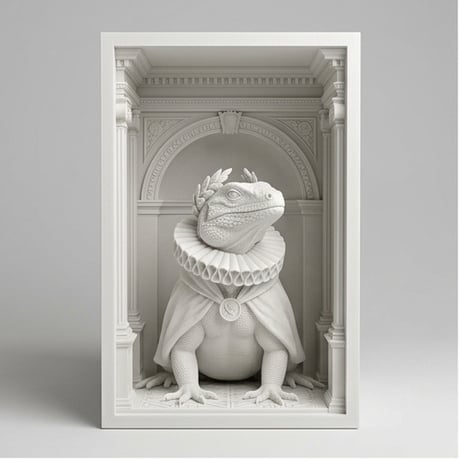 イグアナ（サバクイグアナ）の3Dプリント ブックヌーク 白PLA 本棚インテリア