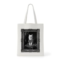 猫（ターキッシュアンゴラ）トートバッグ ルネサンス風モノクロアート 額縁デザイン