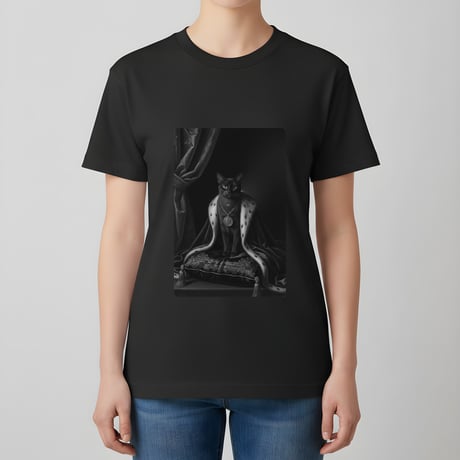 猫（バーミーズ）半袖Tシャツ ルネサンス風モノクロアート ブラック 男女兼用