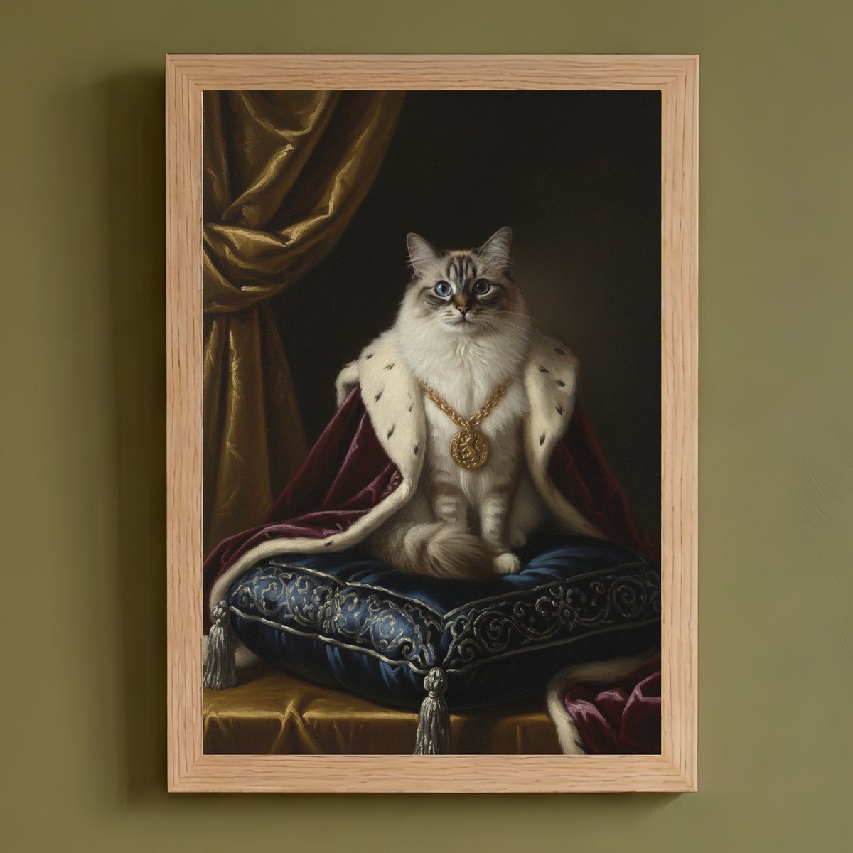 猫（ラグドール）のルネサンス風肖像画 油絵風アートA4額装インテリア