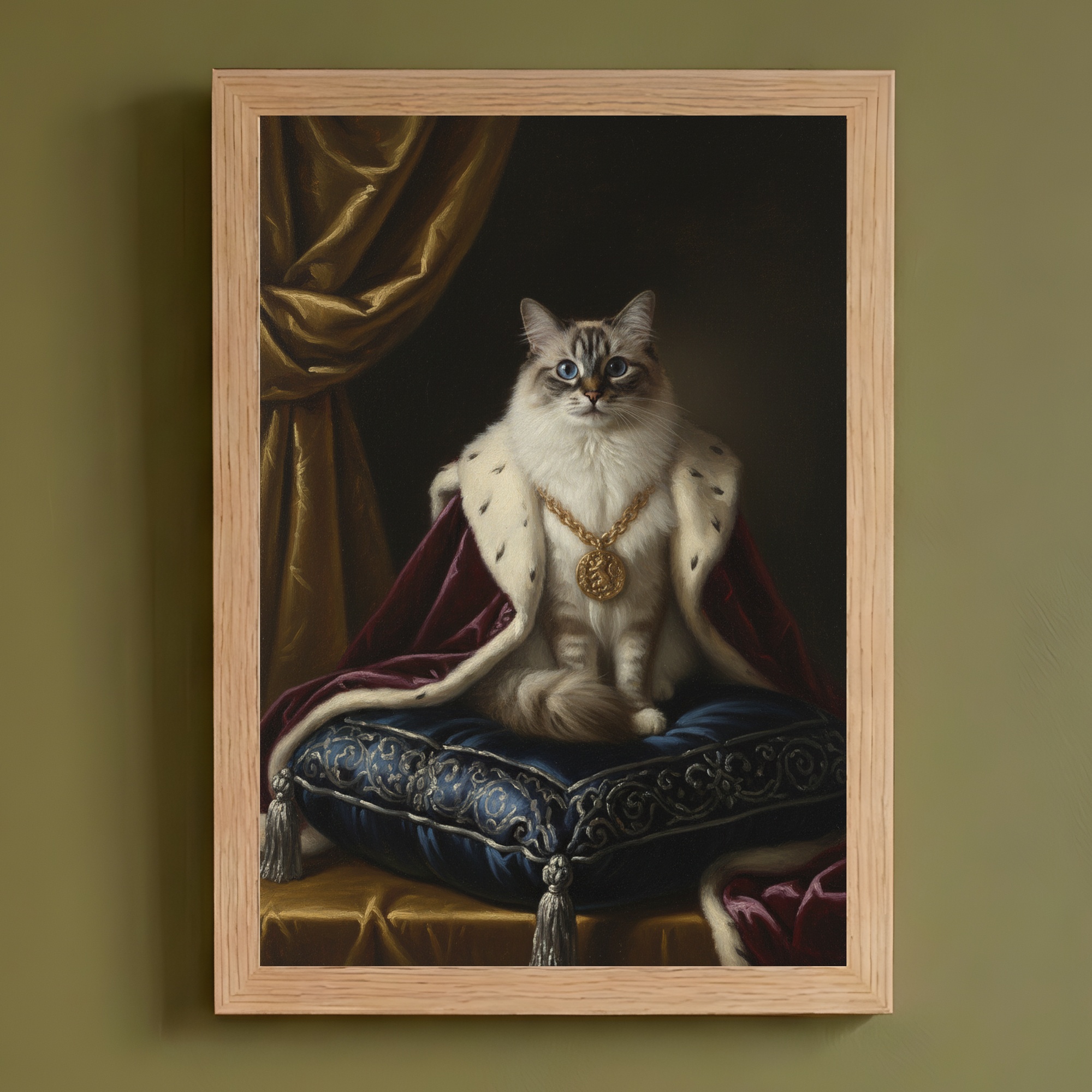 猫（ラグドール）のルネサンス風肖像画 油絵風アートA4額装インテリア