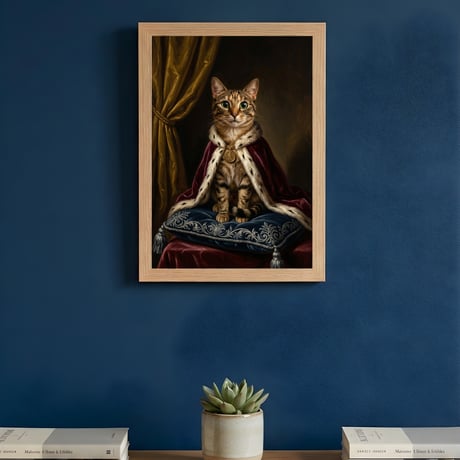 猫のルネサンス風肖像画 油絵風アートA4額装インテリア壁掛け