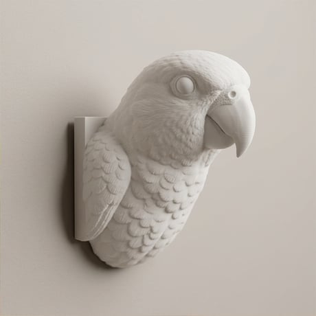 インコ（セネガルパロット）の壁掛けレリーフ 3Dプリント 白PLA インテリア