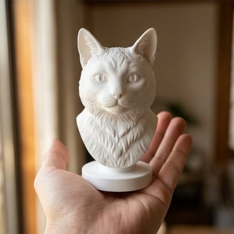 猫の3Dプリント胸像 白PLA 彫刻 置物 インテリア