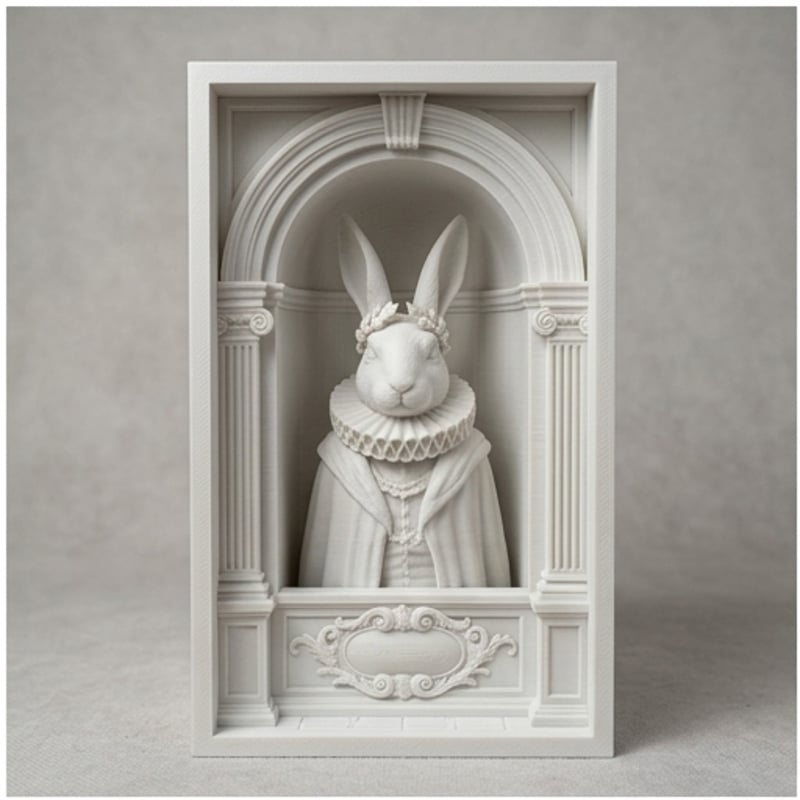 うさぎ（ポーリッシュ）の3Dプリント ブックヌーク 白PLA 本棚
