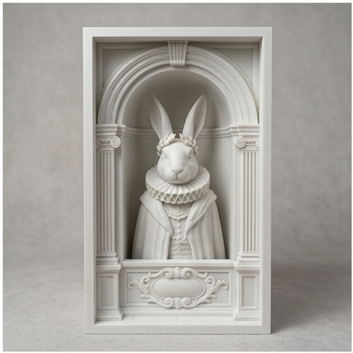 【Special Price】 異端収集者の秘密の標本箱（ウサギ） うさぎ（ポーリッシュ）の3Dプリント ブックヌーク 白PLA 本棚