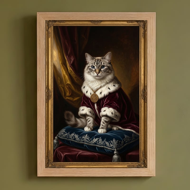 猫（ラグドール）のルネサンス風肖像画 油絵風アートA4額装インテリア