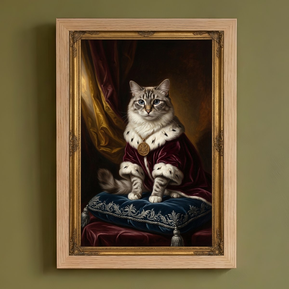 猫（ラグドール）のルネサンス風肖像画 油絵風アートA4額装インテリア