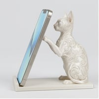 猫（スフィンクス）のスマホスタンド 卓上 シルクホワイト
