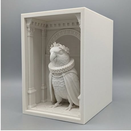 ズグロシロハラインコのブックヌーク 3Dプリント 白PLA 本棚インテリア
