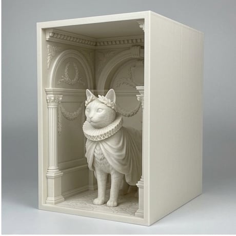 猫（ベンガル）の3Dプリント ブックヌーク 白PLA 本棚インテリア