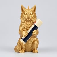 猫（メインクーン）の3Dプリント リップケース シルクゴールド キーホルダー