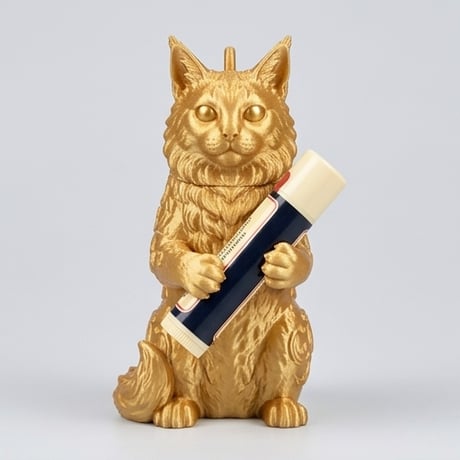 猫（メインクーン）の3Dプリント リップケース シルクゴールド キーホルダー
