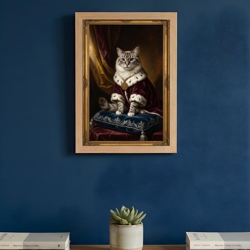 猫（ラグドール）のルネサンス風肖像画 油絵風アートA4額装インテリア