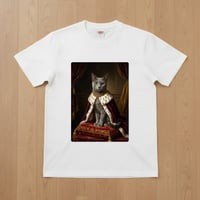 猫（ロシアンブルー）半袖Tシャツ ルネサンス風カラーアート ホワイト 男女兼用